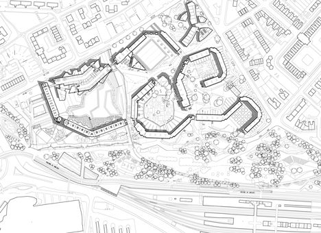 Park Hill Phase 1 by Hawkins Brown and Studio Egret West Site Plan Drawing, Stone Chapel, Guggenheim Museum Bilbao, Sheffield City, Park Hill, Patterned Floor Tiles, Site Plans, Landscape Plan, Plan Drawing