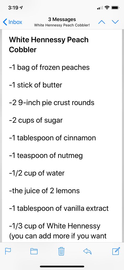 White Hennessy Peach Cobbler part 1 of 3 Hennessy Peach Cobbler Cheesecake, White Hennessy Peach Cobbler, Hennessy Peach Cobbler, Hennessy Cheesecake, White Hennessy Drinks Recipes, White Hennessy, Peach Cobbler Cheesecake Recipe, Skillet Peach Cobbler, Peach Cobbler Cupcakes