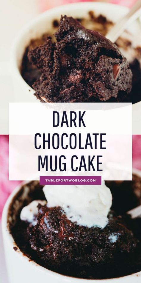 This dark chocolate mug cake is, well, a dark chocolate version of my famous chocolate mug cake that everyone loves. You gotta have options when the craving hits! #darkchocolate #cakeinamug #mugcake #chocolatemugcake #dessertforone #singleserving Chocolate Mug Cake Recipe, Easy Mug Cake, Mug Cake Recipe, Chocolate Mug Cake, Mug Cake Microwave, Cake Mug, Famous Chocolate, Salty Cake, Chocolate Mug Cakes