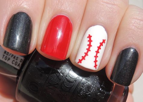 My Life in Polish: Baseball Nails! Nails Baseball, Baseball Nail Designs, Ball Nails, Baseball Nails, Sports Nails, Cute Toe Nails, Seasonal Nails, Base Ball, Cool Nails