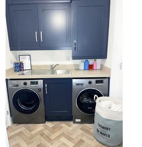 SYMPHONY PRINCETON INDIGO WASHING ROOM DARK NAVY UTILITY LAUNDRY Charcoal Utility Room, Navy Utility Room, Indigo Kitchen, Washing Room, Room Dark, Dog Wash, Gym Room, Kitchen Diner, Utility Room