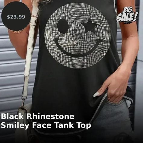 ✨ Shine bright & spread smiles with our Black Rhinestone Smiley Face Tank Top! 🌟 Perfect for adding a pop of fun to any outfit. Get ready to turn heads and feel fabulous! 💎 Dazzling rhinestones 👗 Slightly stretchy for comfort 🖤 Opaque design 🧼 Easy care: machine wash cold Grab yours for just $23.99! Don't miss out on the sparkle! ✨ 👉 Shop now: https://shop.classicteenclothing.com/products/rhinestone-smile-face-round-neck-tank Black Rhinestone, Smile Face, Smiley Face, Shine Bright, Outfits For Teens, Smiley, Online Boutique, Round Neck, Perfect Fit