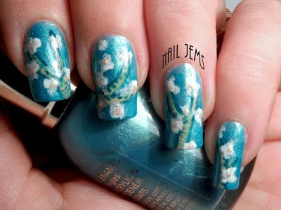 Van Gogh Nails, Nail Fails, Nail Art Challenge, Cherry Blossom Nails, Almond Blossom, Making Faces, Manicure Ideas, Kinds Of Colors, Uñas Acrilicas