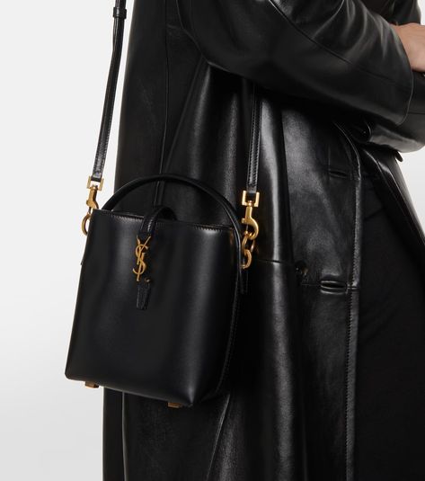 Le 37 Mini leather bucket bag in black - Saint Laurent | Mytheresa Bag Advertisement, Black Bucket Bag, Trendy Purses, Mini Bucket Bag, Black Bucket, Mini Bucket Bags, Mini Bucket, The Saint, Clothes Women