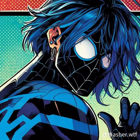 Blue Hair Pfp, Tn White, Blue Spiderman, Spiderman Artwork, Spider Art, Spiderman Art, Spider Verse, Marvel Art, Handsome Anime