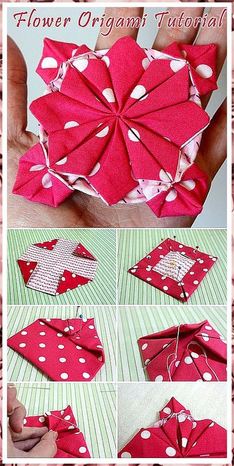 Make stunning origami flower arrangements with our simple and straightforward instructions. Fabric Origami Flowers, Fabric Origami Tutorial, Flower Origami Tutorial, Flowers Origami, Flower Origami, Fabric Folding, Origami Ornaments, Fabric Origami, Home Decor Ideas Bedroom