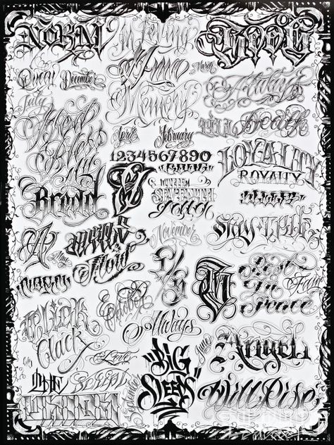 Most of the guys that Norm was doing graffiti with had been doing it since they were sixteen years old. One thing that Norm had been doing since that age was collecting tattoos. - Lowrider Arte Magazine Gangster Letters, Tattoos Letters, Chicano Tattoos Lettering, Lowrider Tattoo, Tattoo Name Fonts, Tattoo Lettering Alphabet, Tattoo Fonts Alphabet, Tattoo Fonts Cursive, Alphabet Tattoo Designs