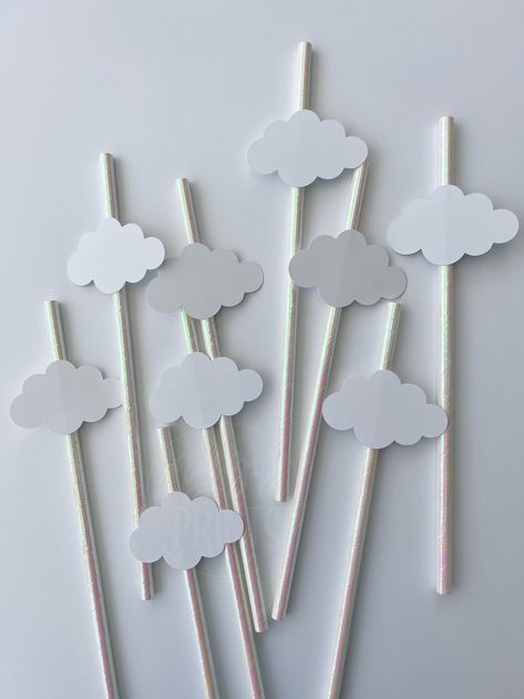 Cloud Nine Theme White Iridescent Drinking Paper Straws With Cloud Cut Out for Bachelorette Party, Bridal Shower, Birthday - Etsy Cloud Nine Party, Cloud Nine Theme, Cloud Theme Party, Cloud Baby Shower Theme, Engagement Party Themes, Cloud Party, Theme White, Cloud Theme, Bridal Shower Inspo