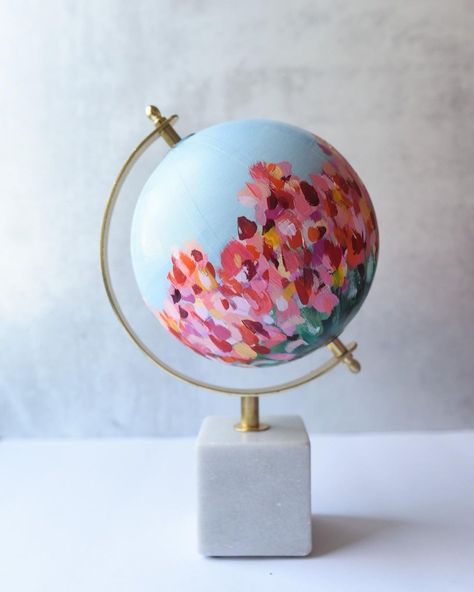 Intuitive Painter, Photographer, Designer & Writer on Instagram: “My little helper can’t keep his hands off these hand painted one of a kind globes! Ready just in time for earth day (tomorrow) - 1 of each…” Hand Painted Globe, Painted Globe, Female Painters, Globe Art, Loft Interiors, Abstract Floral Art, Floral Bedding, Floral Tea, Spring Fling