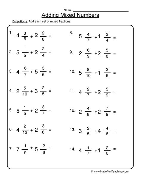 adding mixed numbers worksheet 2 Adding Mixed Fractions, Mixed Numbers Worksheet, Mixed Fractions Worksheets, Adding Mixed Numbers, Subtracting Mixed Numbers, Math Fractions Worksheets, Addition Of Fractions, Mixed Fractions, Fraction Word Problems