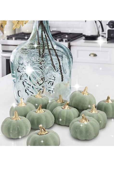 The Whaline vintage green Artificial Pumpkins, elegant autumn decoration Halloween Home Party, Green Pumpkins, Halloween Plaque, Elegant Halloween Decor, Fake Pumpkins, Pumpkin Harvest, Artificial Pumpkins, Foam Pumpkins, Harvest Wreath