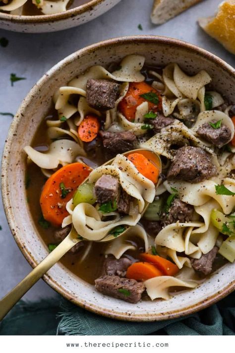 This broth is so good for dipping! Go ahead and double the recipe because you’re going to want it on repeat all season long. Broth Noodles, Easy Cauliflower Soup, Classic Chicken Noodle Soup, Sausage Tortellini, Beef Noodles, Beef Steak Recipes, Beef Noodle Soup, Noodle Soup Recipes, Winter Soups