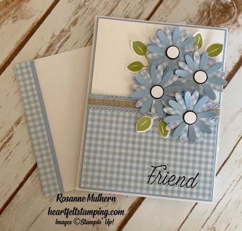 Plaid Cards, Stampin Up Karten, Spring Sunshine, Plaid Background, First Birthday Cards, Daisy Cards, Easy Cards, Flower Shops, Spring Cards