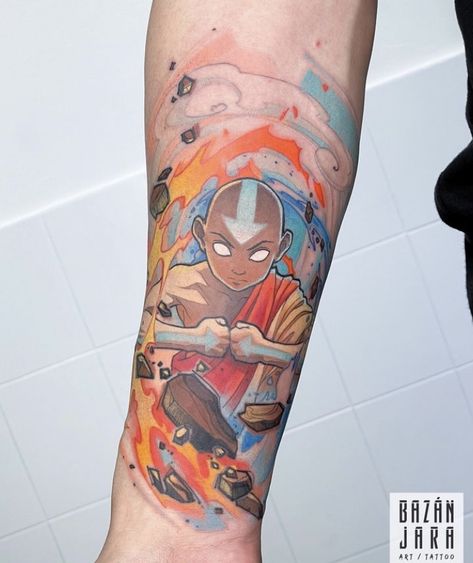 Avatar Sleeve Tattoo, Aang Avatar State Tattoo, Alex Tattoo, Atla Tattoo, Avatar Tattoo, State Tattoos, Badass Drawings, Scene Tattoo, Gamer Tattoos