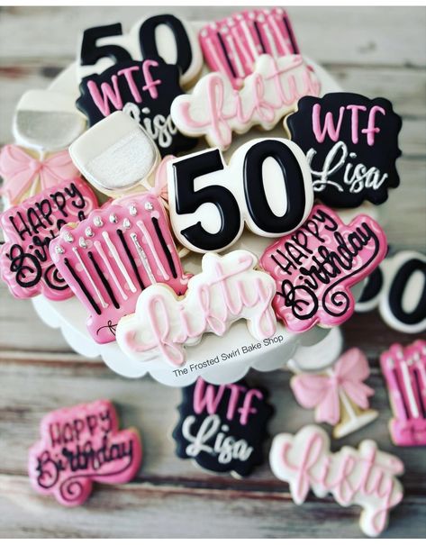 50 Birthday Cookies Women, Pink 50th Birthday Party, 49 Birthday, 50th Birthday Decorations, Happy 50th, Bake Shop, 50th Birthday Party, Birthday Cookies, 40th Birthday