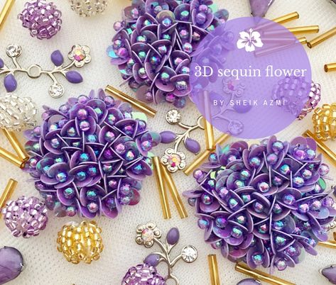 Bead Sequin Embroidery, Sequin Embroidery Designs, Tambour Beading, Sequin Crafts, Sequin Flower, Hand Beaded Embroidery, Diy Bead Embroidery, Beadwork Embroidery, Bead Embroidery Tutorial