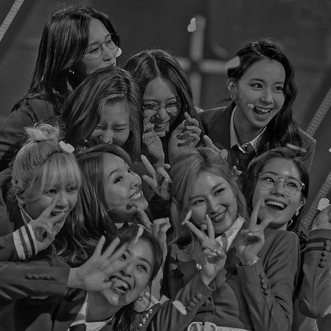 Twice Group, Twice Album, Pop Queen, Black And White Theme, Gray Aesthetic, Twice Kpop, Black Screen, Iconic Photos, Group Photos