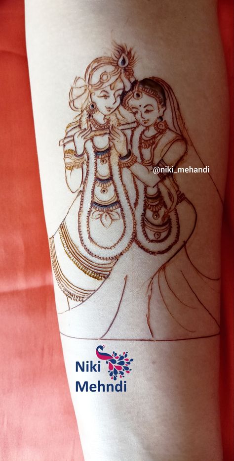 Radha Krishna Mehndi Design Simple, Radha Krishna Mehandi Design, Radhe Krishna Mehndi Designs, Radha Krishna Mehendi Designs, Radha Krishna Mehndi Design, Niki Mehndi, Krishna Mehndi, Mehandi Tutorial, Baby Mehndi