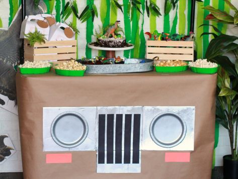 Jurassic World Jeep Dessert Table Jeep Birthday Party, Jeep Birthday, Jeep Jamboree, Jurassic Park Party, Park Party, Glamping Party, Safari Cakes, Teddy Bear Birthday, Third Birthday Party