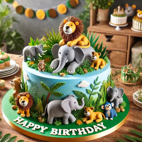 Images Of Cake Models For Birthday Boy 7 Jungle Cake 3rd Birthday, Tiger Theme Cake, Safari Cake Ideas, Jungle Cake Ideas, Monkey Theme Cake, Birthday Cake Animals, Cake With Animals, Jungle Theme Birthday Cake, Tiger Cakes