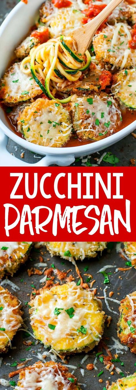 We're obsessed with this vegetarian Zucchini Parmesan! Serve it up as a tasty appetizer or a delicious dinner complete with zucchini noodles or your favorite pasta! #zucchini #parmesan #cheese #dinner #appetzier #vegetarian Zucchini Ravioli, Zucchini Parmesan, Resep Pasta, Cheese Dinner, Farm Restaurant, Parmesan Zucchini, Healthy Dinner Recipes Chicken, Zucchini Noodles, Dinner Recipes Crockpot