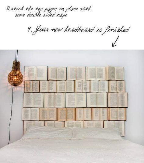 Diy : Book Headboard • Recyclart King Size Pallet Headboard, Book Headboard, Old Book Art, Pallet Headboard, Cheap Diy Home Decor, Diy Home Decor Easy, Décor Diy, Diy Book, Easy Home Decor