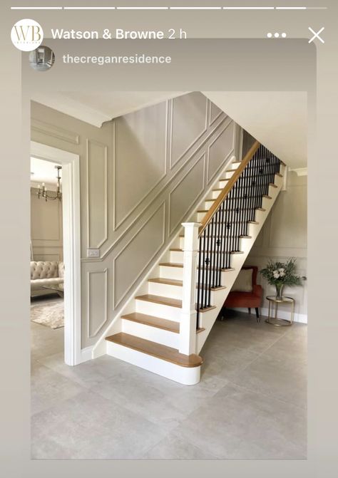 Stair Wall Wainscotting, Stairway Pictures, Birmingham House, Wall Molding Living Room, Stairs Wall, Staircase Wall Decor, Wainscoting Styles, House Staircase, Stair Wall