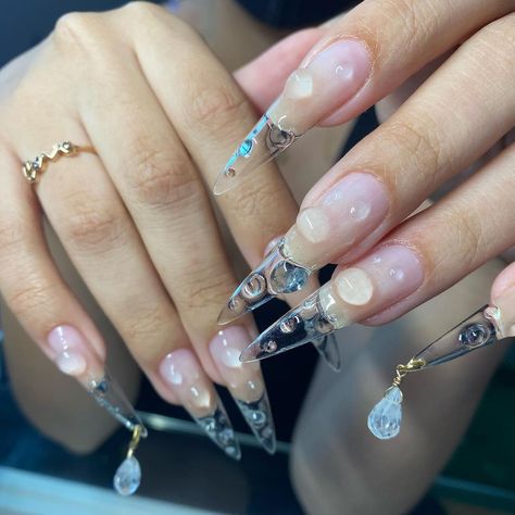 Wet Nails, Aesthetic Nail, Clear Acrylic Nails, Acrylic Nail Set, Nails Aesthetic, Dope Nail Designs, Nail Ring, Dew Drops, Toe Nail Designs