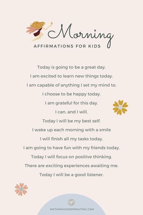 We’ve got you covered if you’re looking for positive affirmations for kids to use every day! Check out these morning affimrations for kids to boost self-esteem. Morning Affirmations For Kids, Kids Positive Affirmations, Affirmation For Kids, Positive Affirmations For Kids, Positive Parenting Solutions, Parenting Knowledge, Affirmations For Kids, Prayers For Children, Mindfulness For Kids