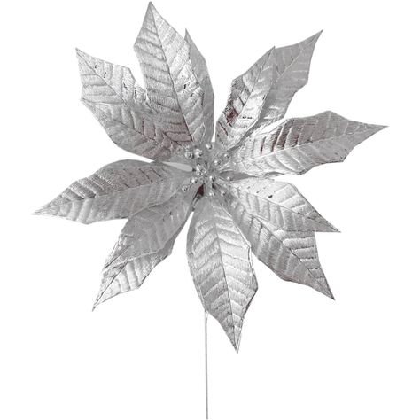 Silver Flower Pick 24Cm | Hobbycraft Poinsettia Tree, Christmas Flower Decorations, Poinsettia Decor, Tree Stem, Christmas Stem, Flower Picks, Poinsettia Flower, Wreaths And Garlands, Christmas Poinsettia