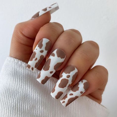 Brown Acrylic Nails, Brown Nail, Brown Nails Design, Cow Nails, Really Cute Nails, Nails 2021, Acrylic Nails Coffin Short, Trendy Nail Design, Short Acrylic Nails Designs