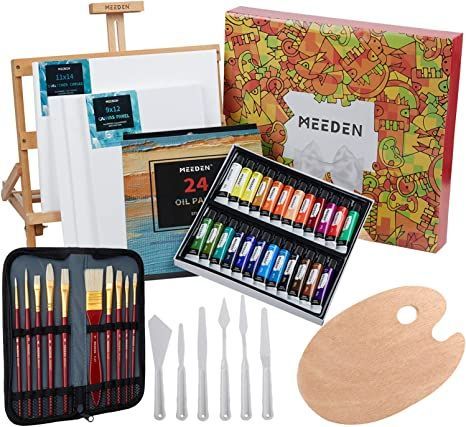 MEEDEN 46 Pcs Oil Painting Set with Beech Wood Tabletop Easel,12MLX24Oil Paint Tubes with Paint Brushes Set,Palette Knife Set with Wood Palette Tray,Perfect for Beginning Artists, Students and Kids Oil Painting Basics, Wood Palette, Oil Painting Supplies, Painting Apron, Oil Paint Set, Oil Painting Tips, Table Easel, Tabletop Easel, Oil Paint Brushes