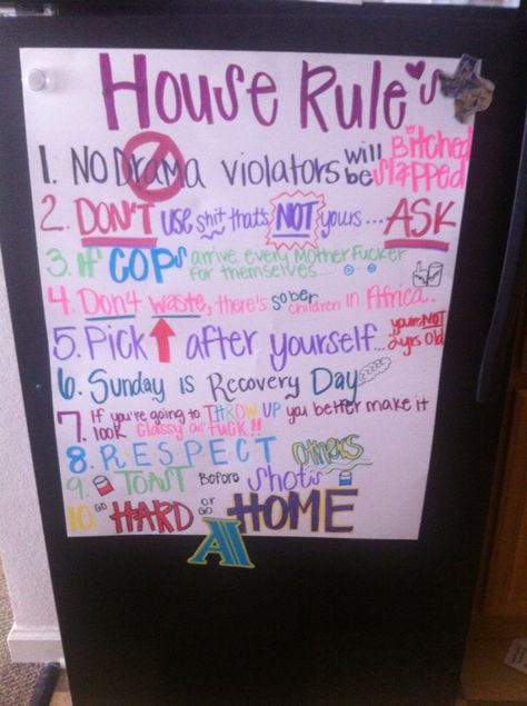 Fun but serious rules for parties, roommates, or just guests in general. Apartment Rules Roommate, Dorm Rules Roommate, Apartment With Friends Ideas, Funny Roommate Decor, Chore Wheel For Roommates, Roommate Rules Apartments, Roommate Organization Ideas, Roommate Living Room Ideas, Shared Apartment Ideas Roommate