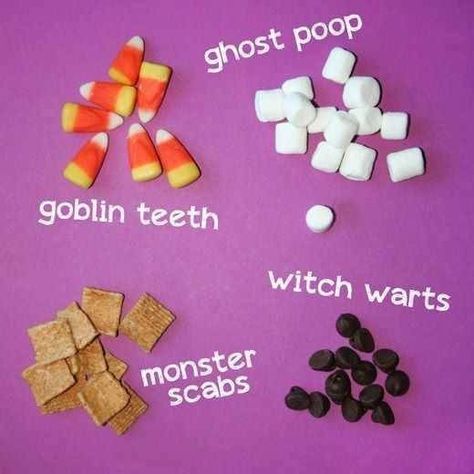 For Emma, I would replace the Golden Graham Monster Scabs, for Chex...and still have it be Monster scabs Spooky Foods, Creepy Food, Prek Activities, Thanksgiving Decorating, Treats Halloween, Hallowen Ideas, Harvest Party, Halloween Math, School Treats