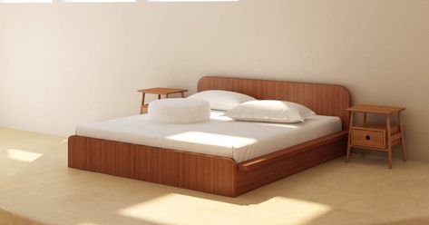 Mid Century Bed Frame, Curved Bed Frame, Unique Bed Frames, Solid Wood Bedroom Furniture, Beautiful Bedroom Colors, Bed Frame Plans, Mid Century Bed, Curved Bed, Platform Bed Designs