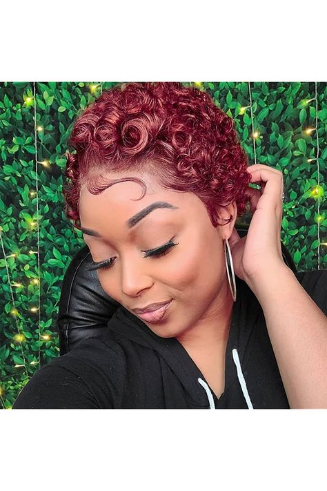 Short Curly Lace Front Wigs, Hair Colors For Light Skin, Curly Wig Short, Short Curly Human Hair Wigs, Wigs Burgundy, Red Curly Wig, Red Afro, Pixie Cut Short, Ombre Burgundy