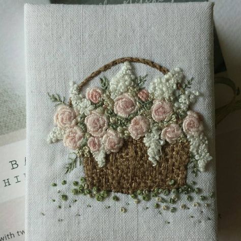 Thanks to the pretty rose basket embroidery kit of nickifranklin_needlework I finally dared to embroider something else then cross stich. I… | Instagram Basket Embroidery, Stitch Techniques, Rose Basket, Botanical Embroidery, Embroidery Wall Art, Pretty Embroidery, Fabric Embellishment, Redwork Embroidery, Pretty Rose