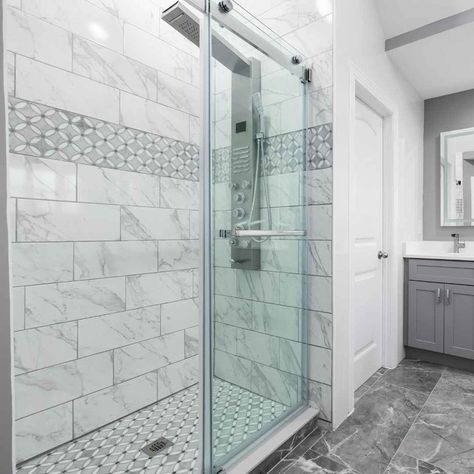 10 Stunning Standard-Sized Walk-In Showers Mosaic Shower Tile, Bathtub Alcove, Shower Alcove, Tub To Shower Conversion, Shower Conversion, Walk In Showers, Frameless Glass Doors, Glass Shower Doors Frameless, Moving Walls