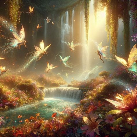 Fairy Land Magical Forest, Earth Fairy Aesthetic, Forest Fairy Aesthetic, Simple Cute Hairstyles, Fairy Flying, Fairy World, Faery Art, Elves And Fairies, Fantasy Background