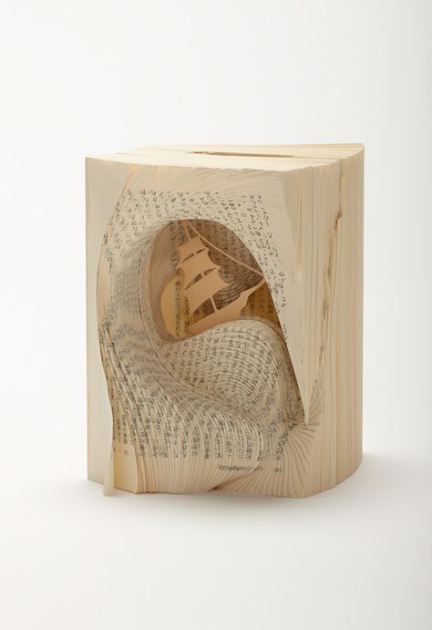 Two Years' Vacation by Jules Verne | Book Sculptures of Classic Literature by Tomoko Takeda (via Laughing Squid) #books #sculpture #bookarts Cut And Fold Books, Altered Book Art, Folded Book Art, Book Sculpture, Book Folding, Paper Book, Handmade Books, Book Projects, Paper Sculpture