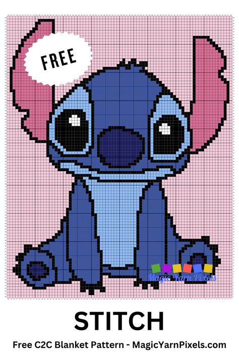 I have a free C2C crochet blanket pattern for the cute alien, Stitch. Perfect for nursery decor that your kids will love. You can also use the free crochet graph with different weights of yarns, sizes of hooks, and techniques to crochet a variety of items. From double bed throws, to baby blankets, wall hangings, rugs, and pillowcases, you can make them all with this graph. C2c Crochet Blanket Graphgan, Stitch Disney Crochet Blanket Pattern, Corner To Corner Crochet Graphs, Crochet Stitch Blanket Disney, Disney Stitch Crochet Pattern Free, C2c Patterns Graph, Baby Blanket Crochet Stitches, Corner To Corner Crochet Blanket Pattern, Crochet Grid Blanket