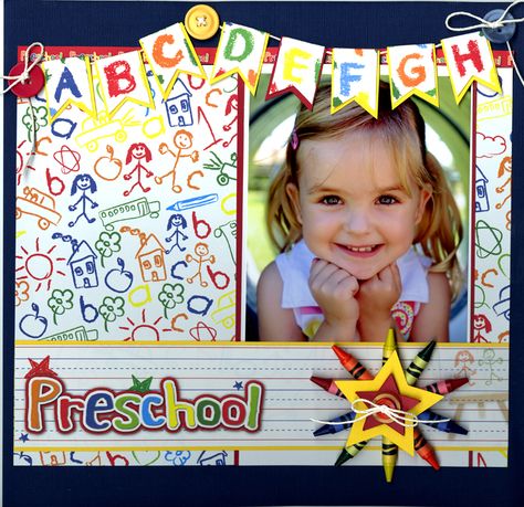 Reminisce Making the Grade Layout - Scrapbook.com Pre K Scrapbook Ideas, Scrapbook Ideas For School, Preschool Layout, Preschool Scrapbook, Real Drawing, School Layouts, Scrapbook School, School Scrapbook Layouts, School Scrapbook