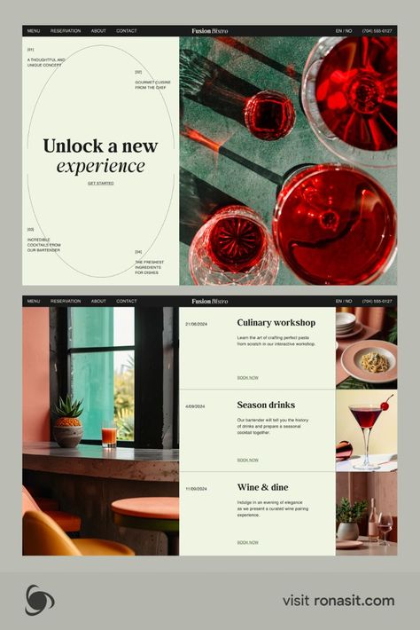 The site includes a hero section, the menu, an event schedule, and photos of the interior. Restaurant Website Design Inspiration, Corporate Website Design, Restaurant Website Design, Restaurant Web, Restaurant Website, Modern Web Design, Best Web Design, Ui Inspiration, Wine And Dine