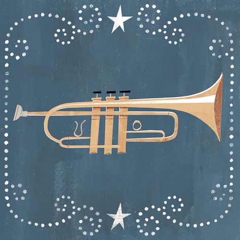 Little tin horn.. Illustration by Jamey Christoph.  #christmasart #illustration #santaclaus #trumpet Trumpet Aesthetic, Trumpet Illustration, Horn Illustration, Christmas Musical, Working Drawing, Childrens Books Illustrations, Islamic Art Pattern, Communication Art, Portrait Design