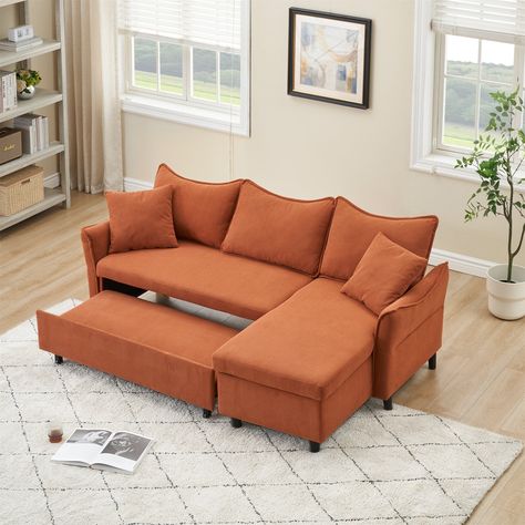 80'' Modern L-shaped Corduroy Upholstered 3 Seats Sleep Sofa with Storage Chaise and Throw Pillows - Bed Bath & Beyond - 40777777 Couch Storage, Pull Out Sleeper Sofa, Small Throw Pillows, Living Room Cleaning, Sofa Soft, Sleep Sofa, L Shaped Couch, Storage Chaise, Convertible Sofa Bed