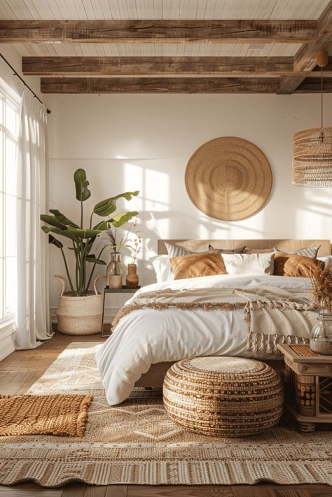 Adult Women Bedroom Ideas Decor, Beachy Boho Bedroom, Modern Boho Bedroom, Theme Bedroom, Boho Bedroom Ideas, Boho Style Bedroom, Rustic Bedroom Decor, Bedroom Trends, Accent Wall Bedroom