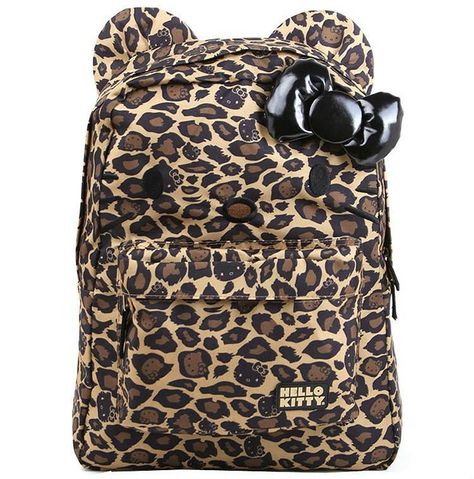 Leopard Hello Kitty backpack 2000s Backpack, Leopard Backpack, Girly Backpacks, Hello Kitty Backpack, Luxury Stuff, Kitty Backpack, Mcbling Fashion, Trashy Outfits, Kitty Clothes