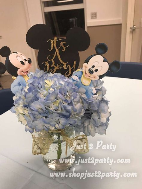 Mickey Mouse Baby Shower Centerpieces, Mickey Mouse Baby Shower Ideas For Boys, Baby Mickey Baby Shower Ideas, Mickey Mouse Baby Shower Ideas, Mickey Centerpiece, Mickey Baby Showers, Mickey Mouse Baby Shower, Baby Shower Sweets, Mickey Baby