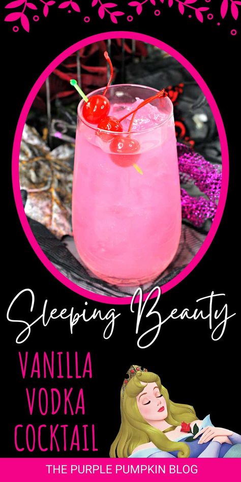 Disney isn't just for kids and this Sleeping Beauty Cocktail made with vanilla vodka and raspberry liqueur is for adults only! The pretty pink color will make you feel like Princess Aurora every time you take a sip of this magical beverage! Pink Alcoholic Drinks, Princess Drinks, Disney Cocktails, Disney Drinks, Cocktail Drinks Alcoholic, Raspberry Vodka, Fest Mad, Raspberry Liqueur, Yummy Alcoholic Drinks