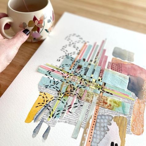 Embroidered Photo Art, Stitching On Paper, Abstract Embroidery, Watercolour Ink, Paper Collage Art, Paper Weaving, Abstract Watercolor Art, Watercolor Paintings Abstract, Intuitive Art